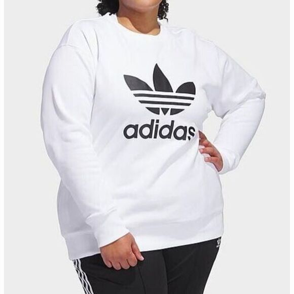 adidas Originals Women's Plus Sz 3XL White Trefoil Graphic Crewneck Sweatshirt - Picture 1 of 8